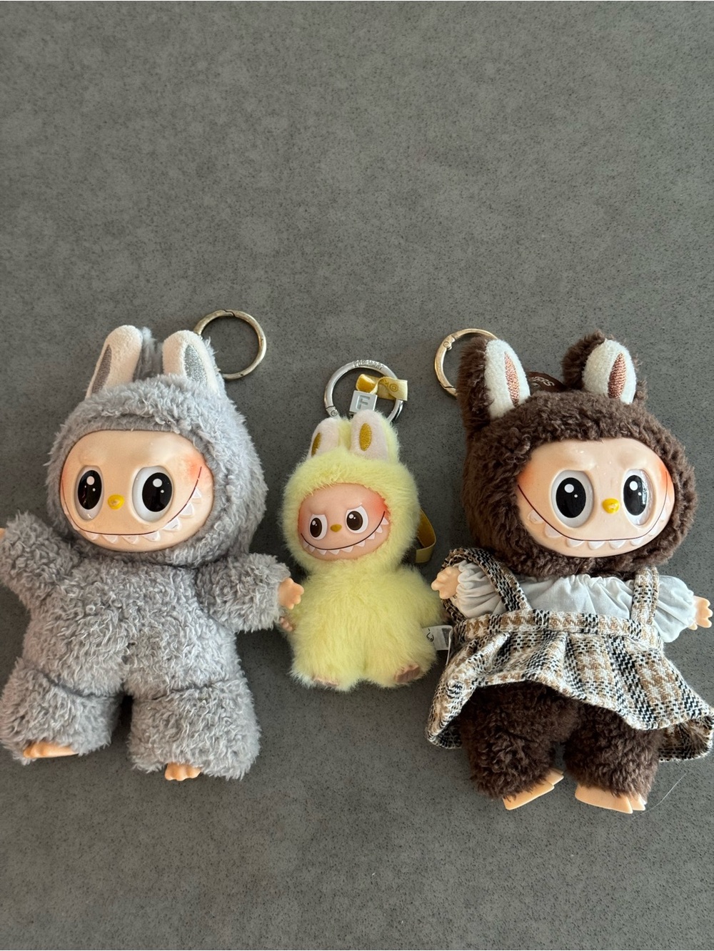 Plush Bunny Keychain Toy - Gray, Yellow, Brown